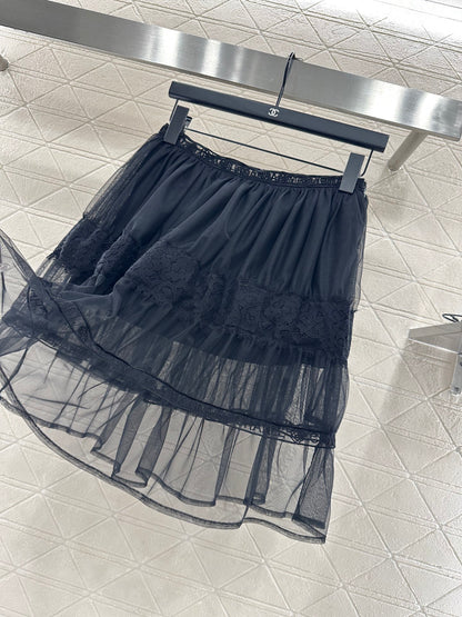 C 25 High waisted double-layer transparent cake gauze skirt