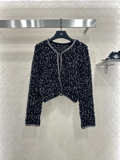 C 25 Rhinestone tied edge knitted cardigan half skirt set