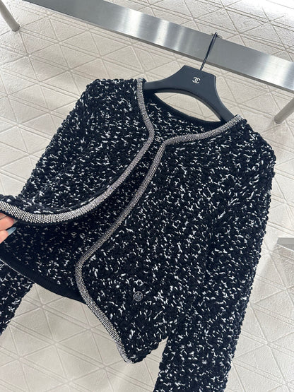 C 25 Rhinestone tied edge knitted cardigan half skirt set
