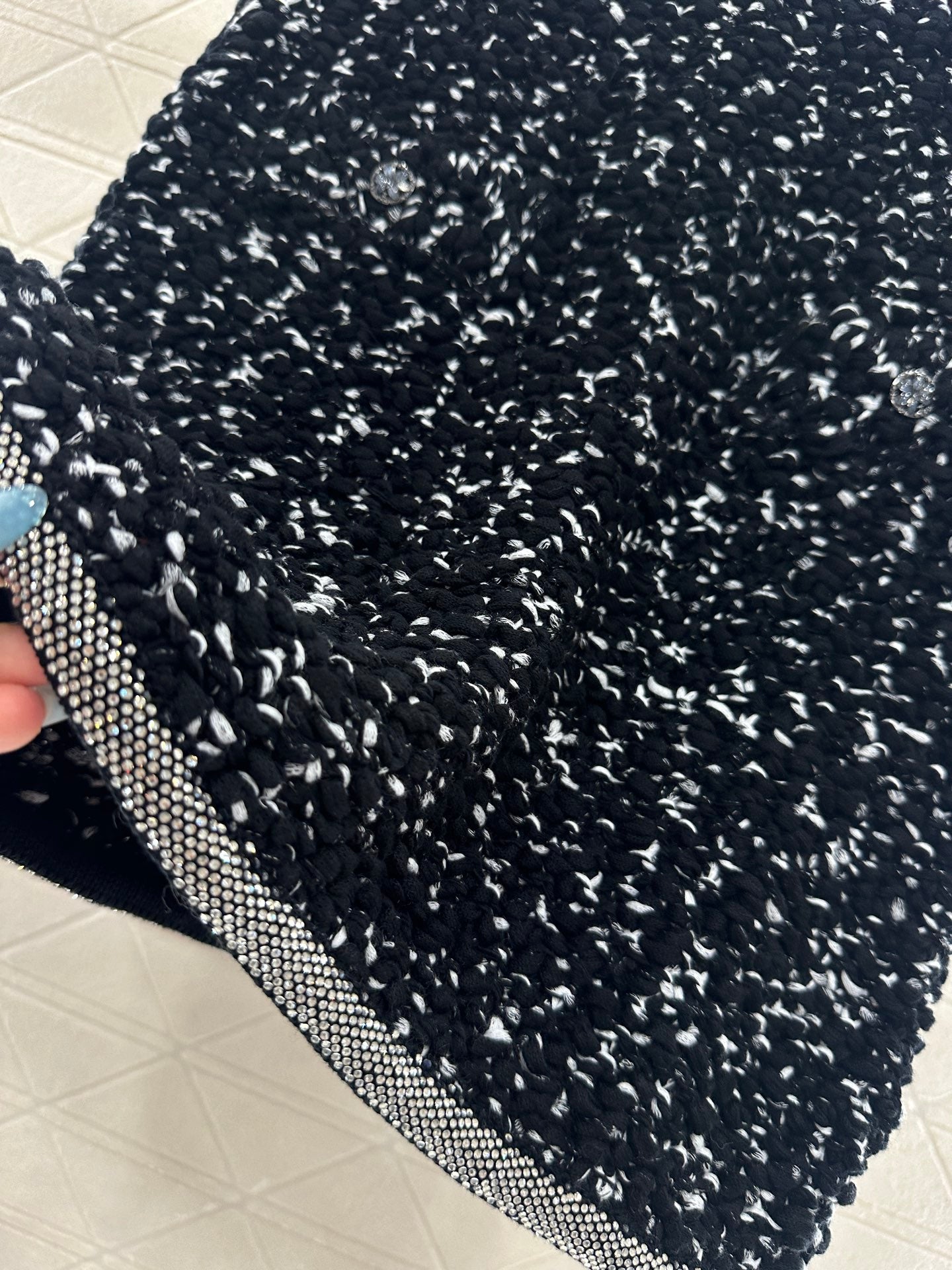 C 25 Rhinestone tied edge knitted cardigan half skirt set