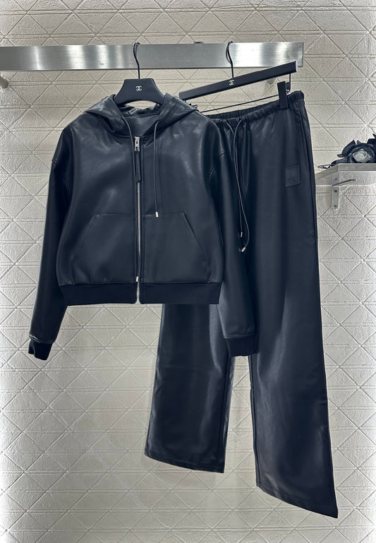 Lo 25 Leather hooded jacket+pants set