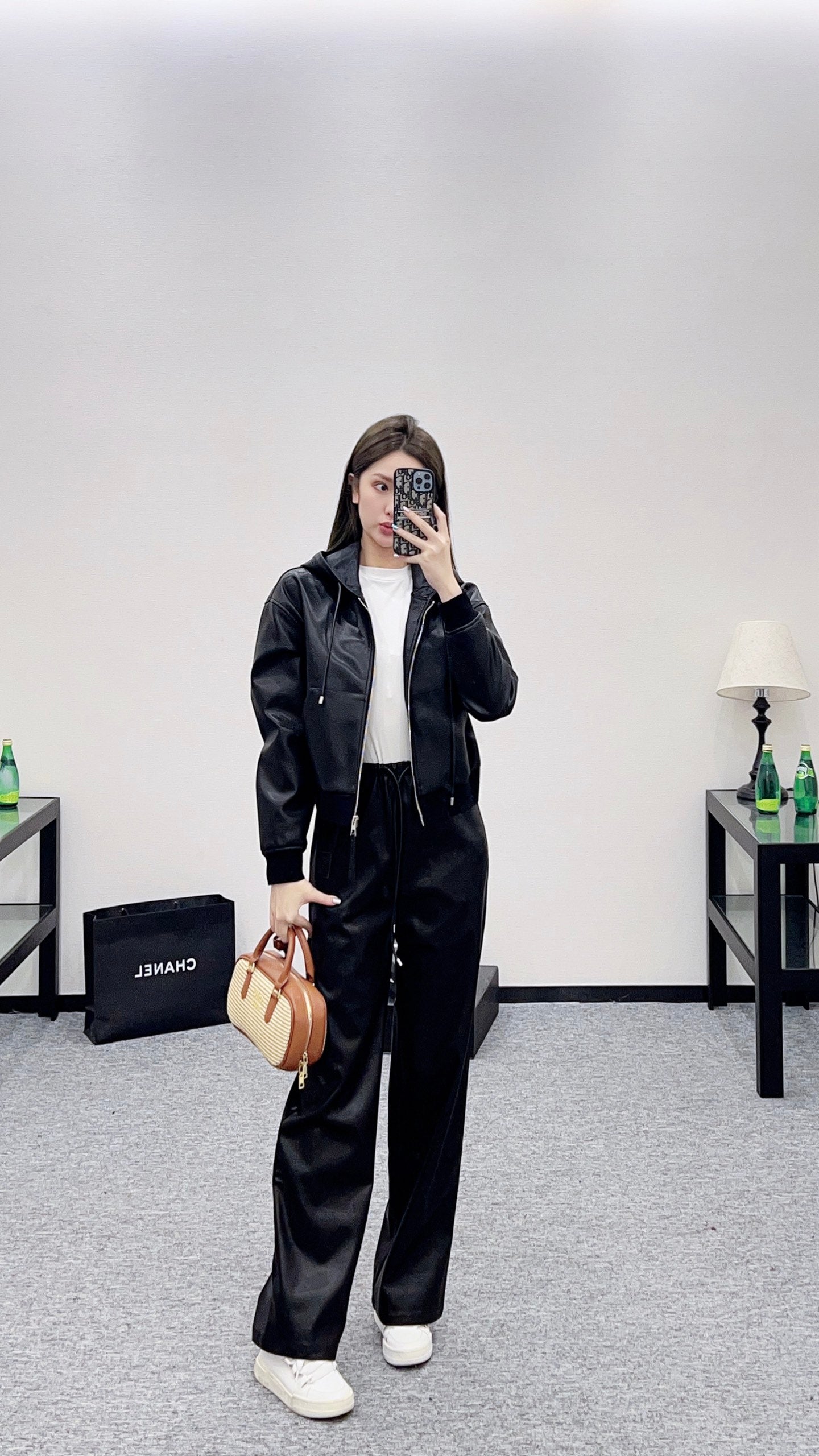 Lo 25 Leather hooded jacket+pants set
