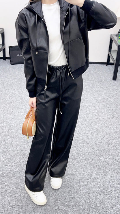 Lo 25 Leather hooded jacket+pants set