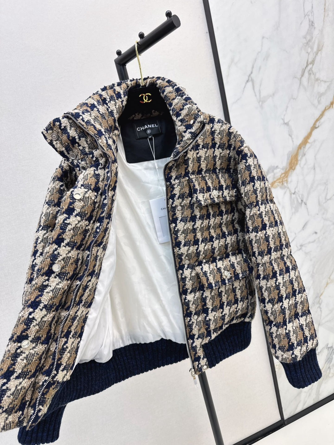 C 25 New fall/winter ski tweed plaid stand-collar down jacket