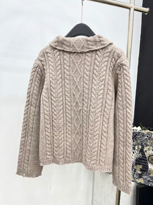 C 25 Fried Dough Twists hook lapel cashmere cardigan