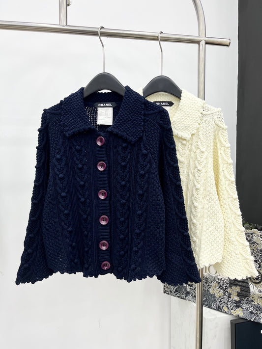 C 25 Heavy industry crochet lapel cashmere cardigan