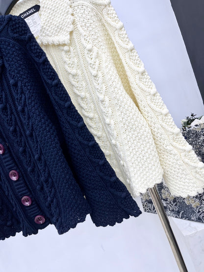 C 25 Heavy industry crochet lapel cashmere cardigan