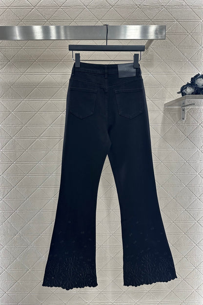 C 25 Diamond-studded high-waisted slim-fitting raw-edge flared jeans