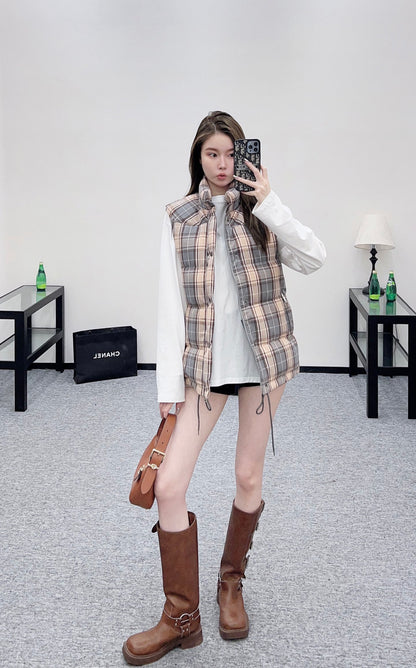 Pr 25 Standing collar plaid down vest