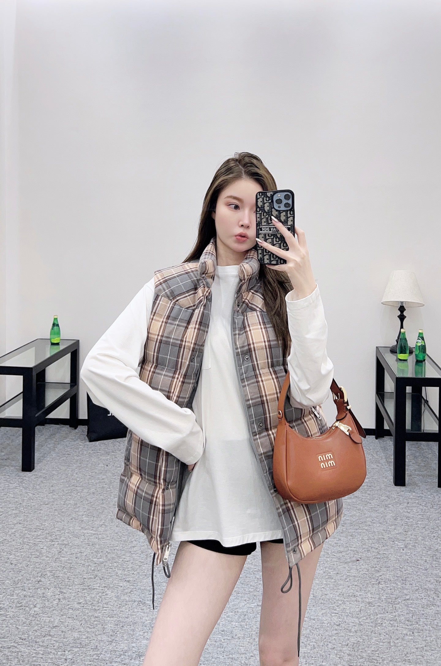 Pr 25 Standing collar plaid down vest