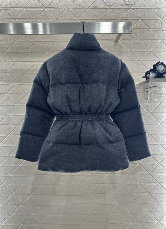 Pr 25 Stand up collar, waist belt, down wool jacket