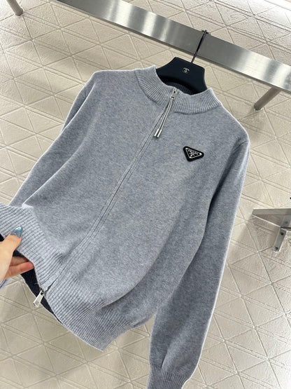 Pr 25 Zipper knitted wool jacket（BLACK/GRAY/BEIGI）