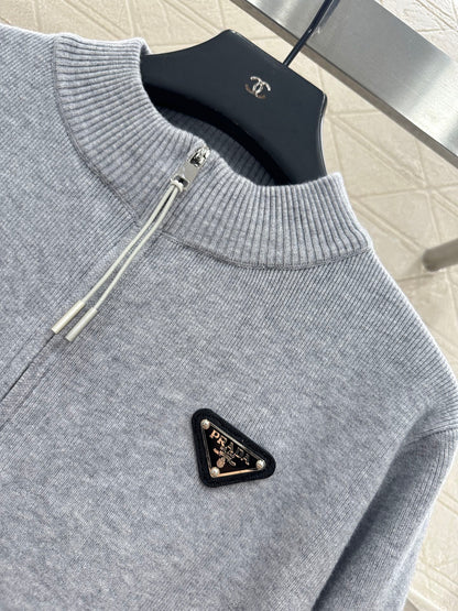 Pr 25 Zipper knitted wool jacket（BLACK/GRAY/BEIGI）