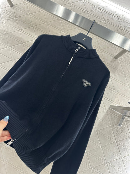 Pr 25 Zipper knitted wool jacket（BLACK/GRAY/BEIGI）