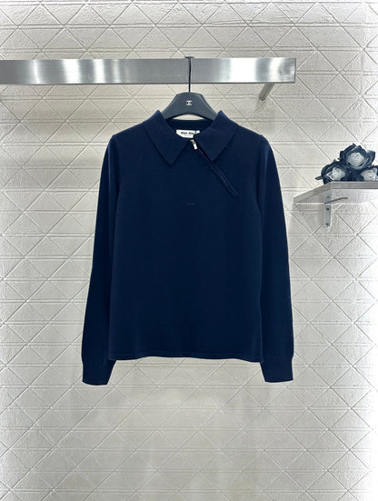 Mi 25 Flip collar slanted open collar knitted long sleeved shirt
