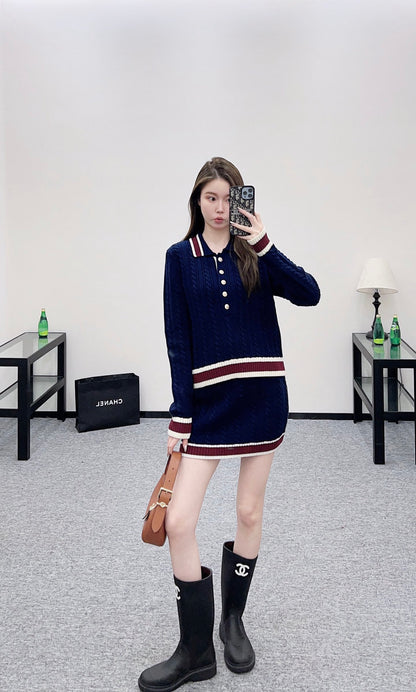 Mi 25 Collar Knitted Top, Short Skirt, Cashmere Set