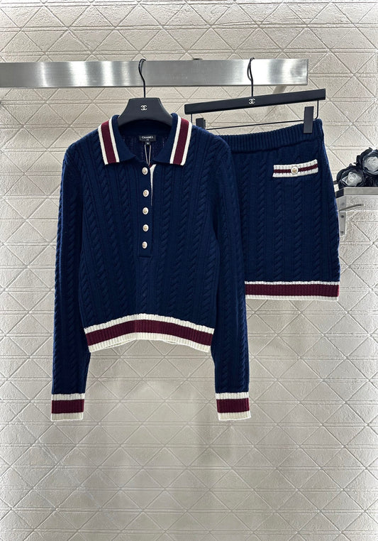 Mi 25 Collar Knitted Top, Short Skirt, Cashmere Set
