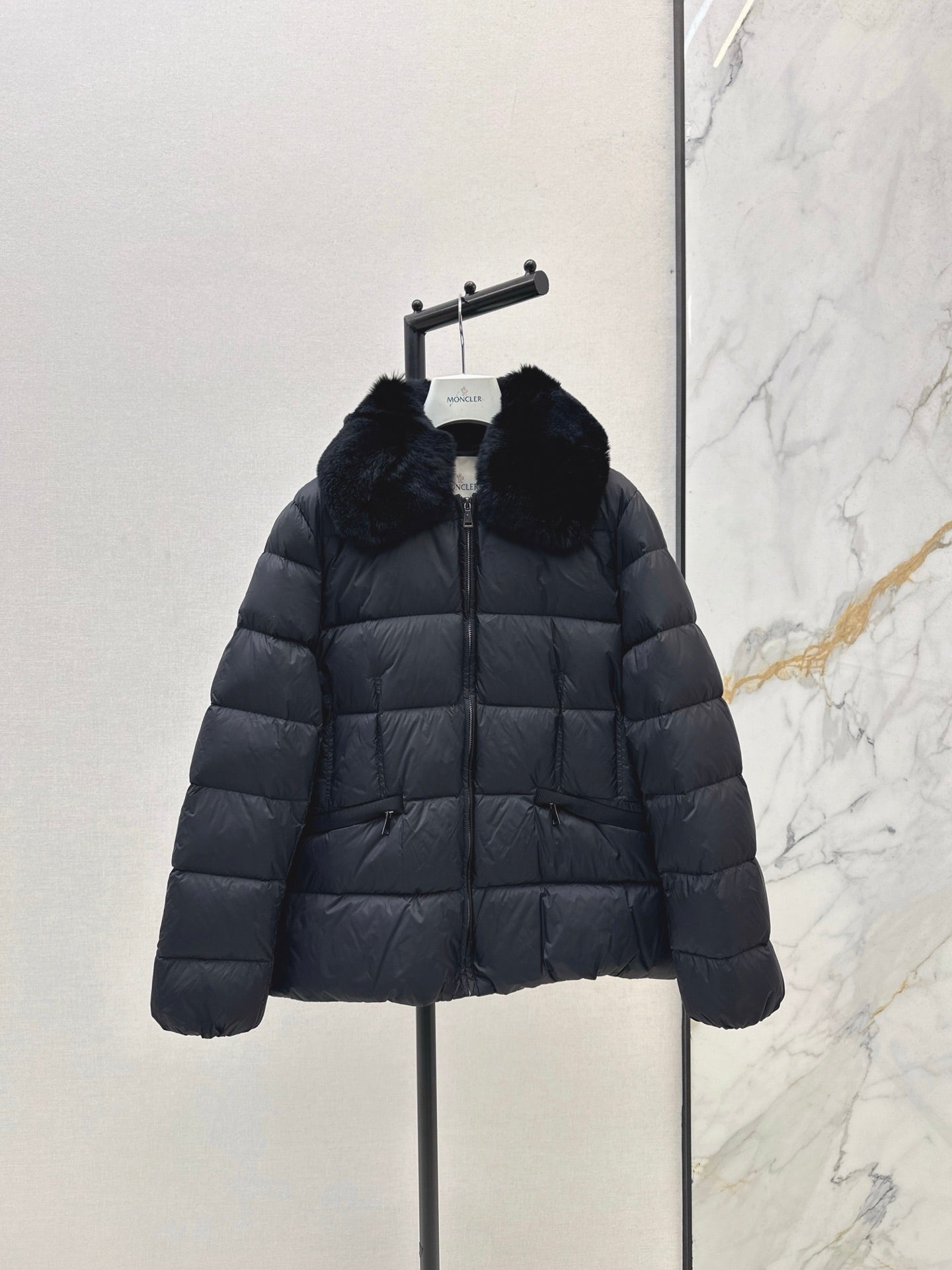Mon 25 New Otter Rabbit fur collar zipper down jacket(WHITE/BLACK/GREEN)