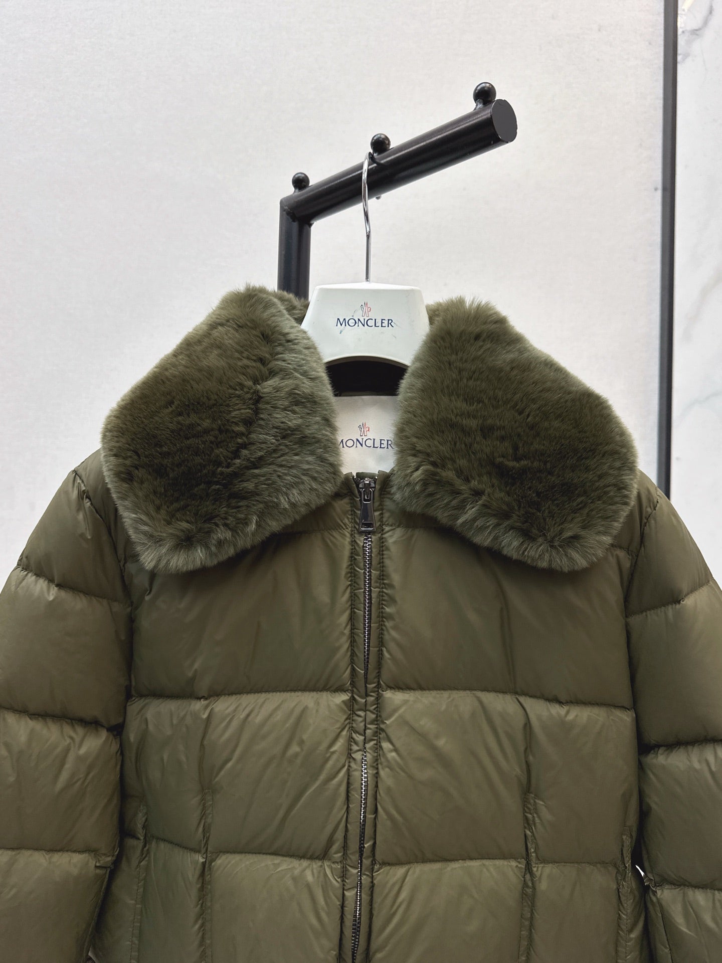 Mon 25 New Otter Rabbit fur collar zipper down jacket(WHITE/BLACK/GREEN)