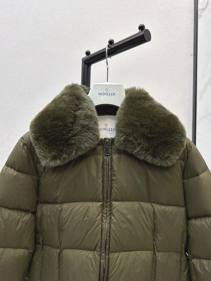 Mon 25 New Otter Rabbit fur collar zipper down jacket(WHITE/BLACK/GREEN)