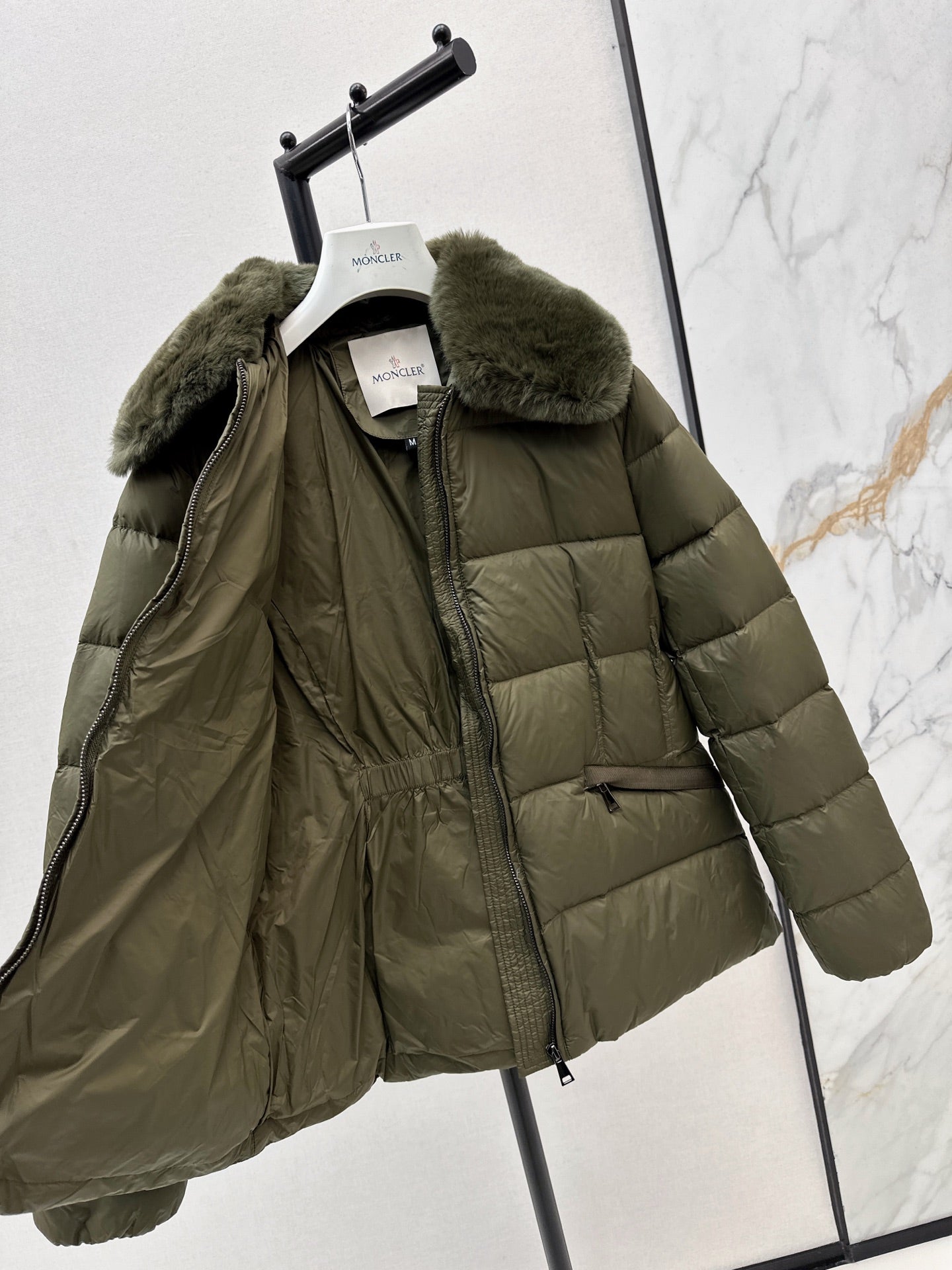 Mon 25 New Otter Rabbit fur collar zipper down jacket(WHITE/BLACK/GREEN)