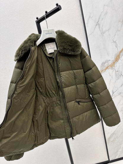 Mon 25 New Otter Rabbit fur collar zipper down jacket(WHITE/BLACK/GREEN)