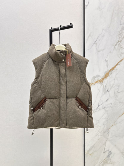 Lor 25 New drawstring waistband woolen down vest jacket