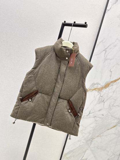 Lor 25 New drawstring waistband woolen down vest jacket