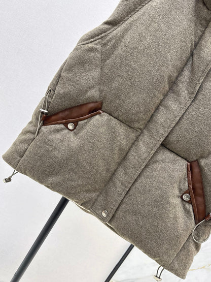 Lor 25 New drawstring waistband woolen down vest jacket