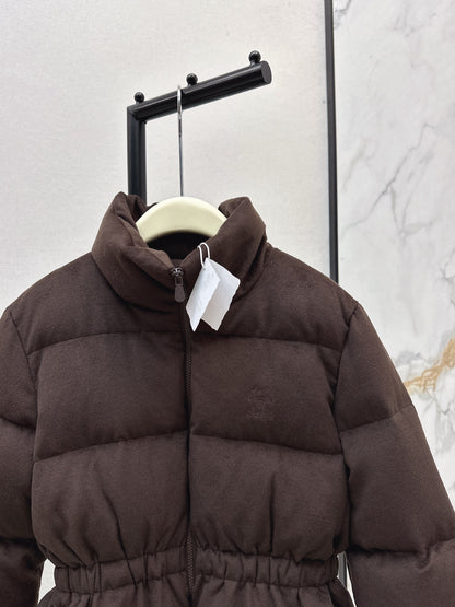 Lor 25 New drawstring waistband woolen down jacket(NAVY/BROWN)