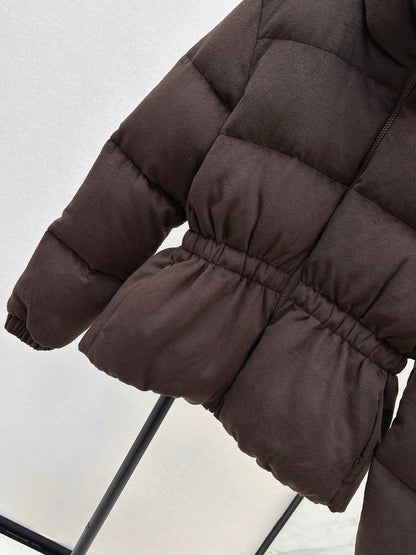 Lor 25 New drawstring waistband woolen down jacket(NAVY/BROWN)