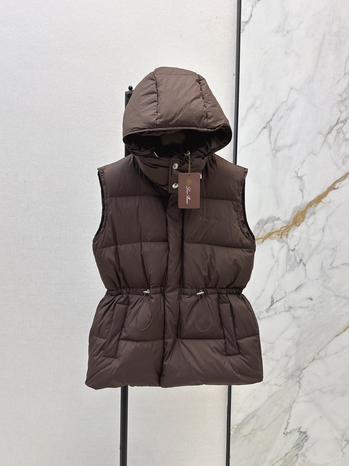 Lor 25 New drawstring waistband down vest jacket(BLACK/BROWN)