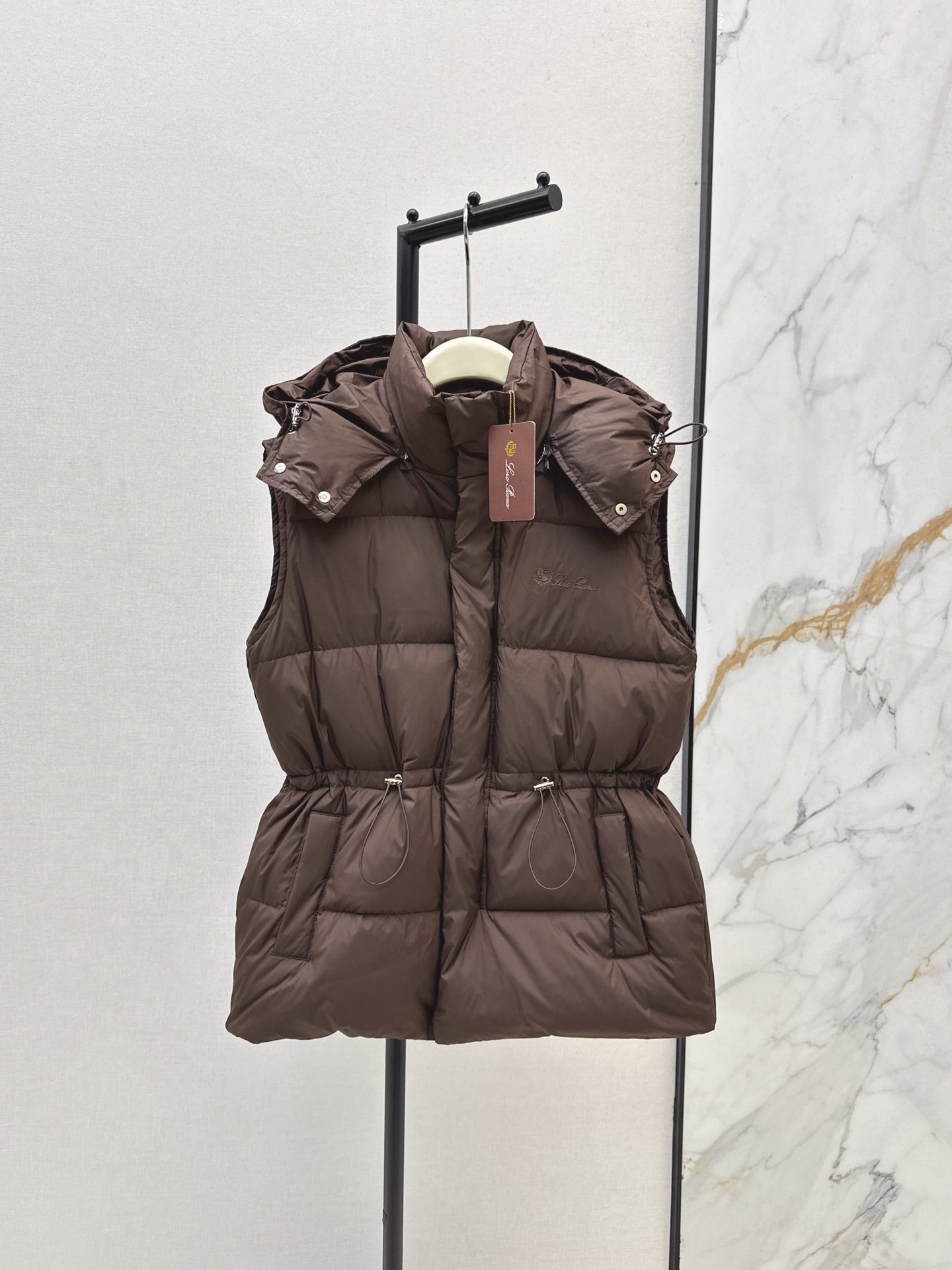 Lor 25 New drawstring waistband down vest jacket(BLACK/BROWN)