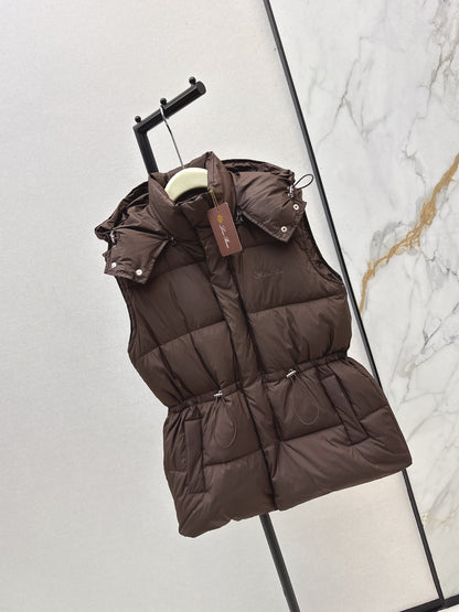 Lor 25 New drawstring waistband down vest jacket(BLACK/BROWN)