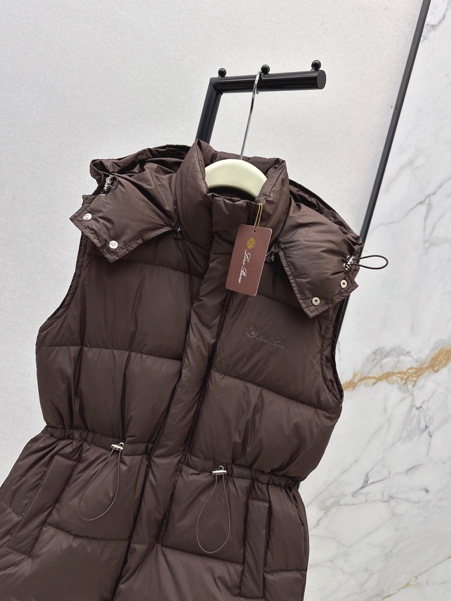 Lor 25 New drawstring waistband down vest jacket(BLACK/BROWN)