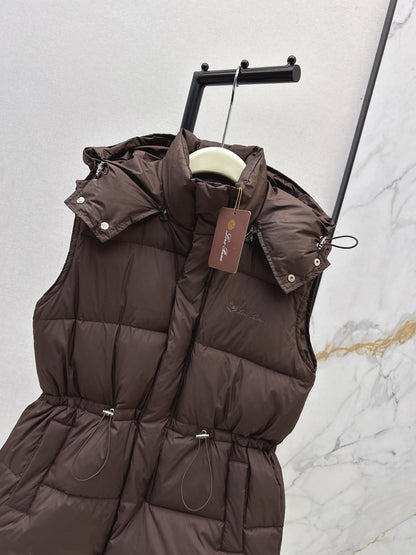 Lor 25 New drawstring waistband down vest jacket(BLACK/BROWN)