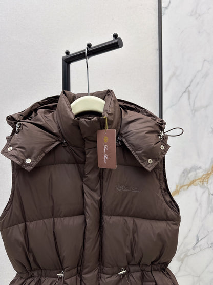 Lor 25 New drawstring waistband down vest jacket(BLACK/BROWN)