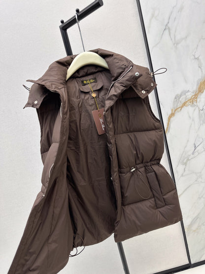 Lor 25 New drawstring waistband down vest jacket(BLACK/BROWN)