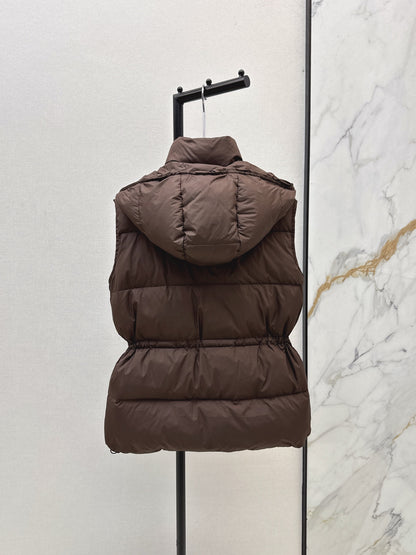 Lor 25 New drawstring waistband down vest jacket(BLACK/BROWN)