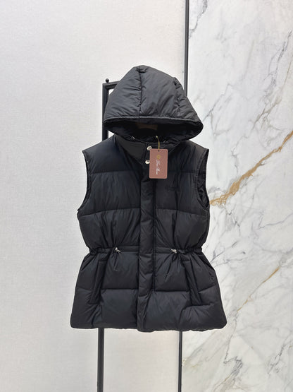 Lor 25 New drawstring waistband down vest jacket(BLACK/BROWN)