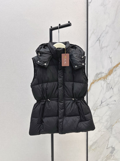 Lor 25 New drawstring waistband down vest jacket(BLACK/BROWN)