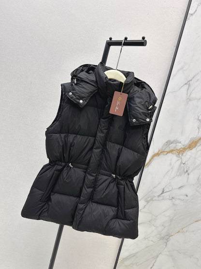 Lor 25 New drawstring waistband down vest jacket(BLACK/BROWN)