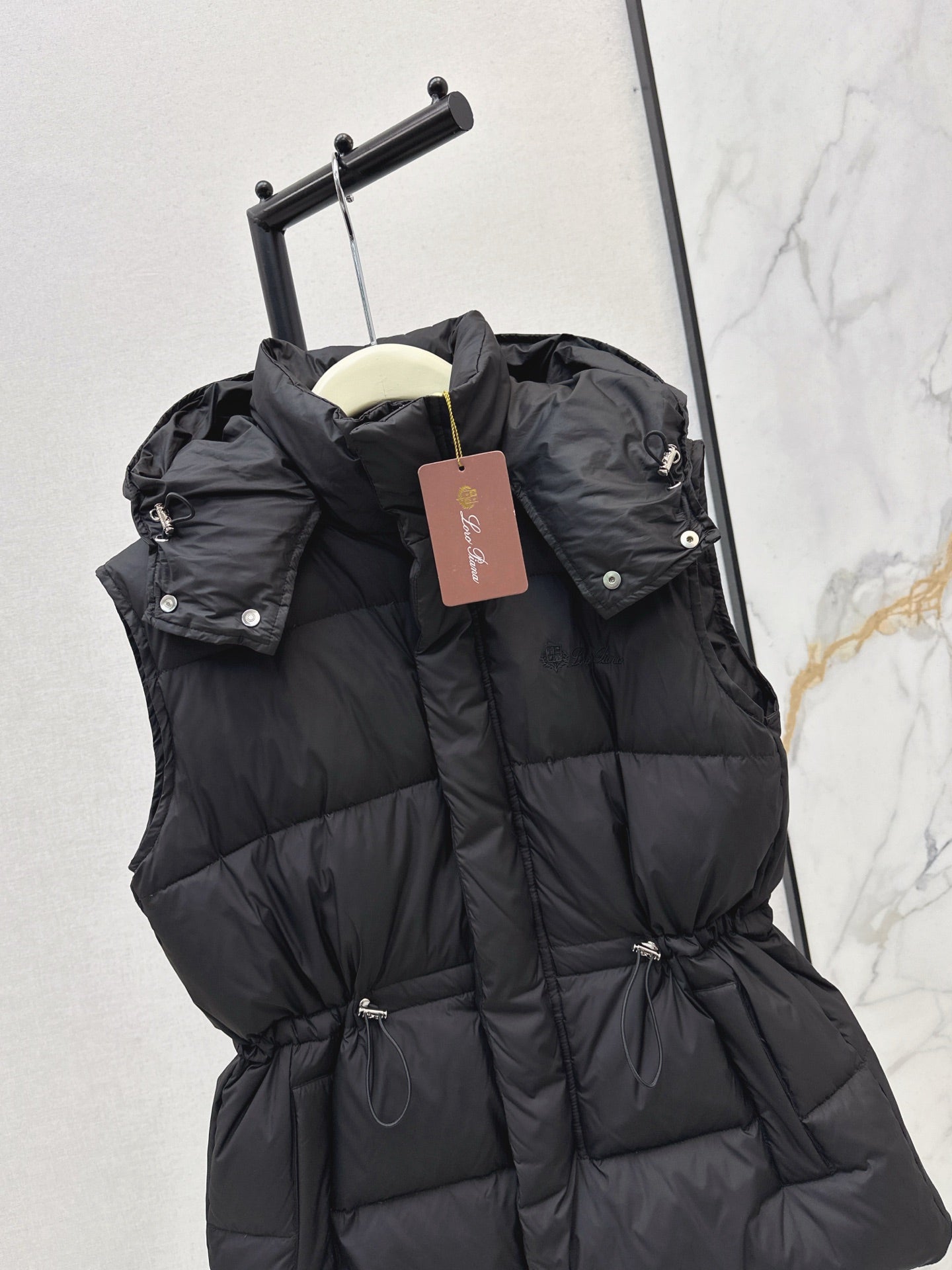 Lor 25 New drawstring waistband down vest jacket(BLACK/BROWN)