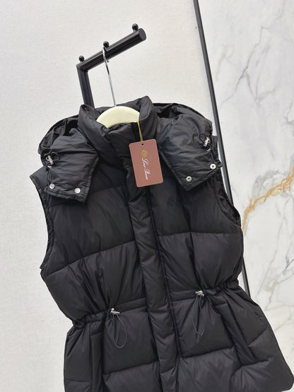 Lor 25 New drawstring waistband down vest jacket(BLACK/BROWN)