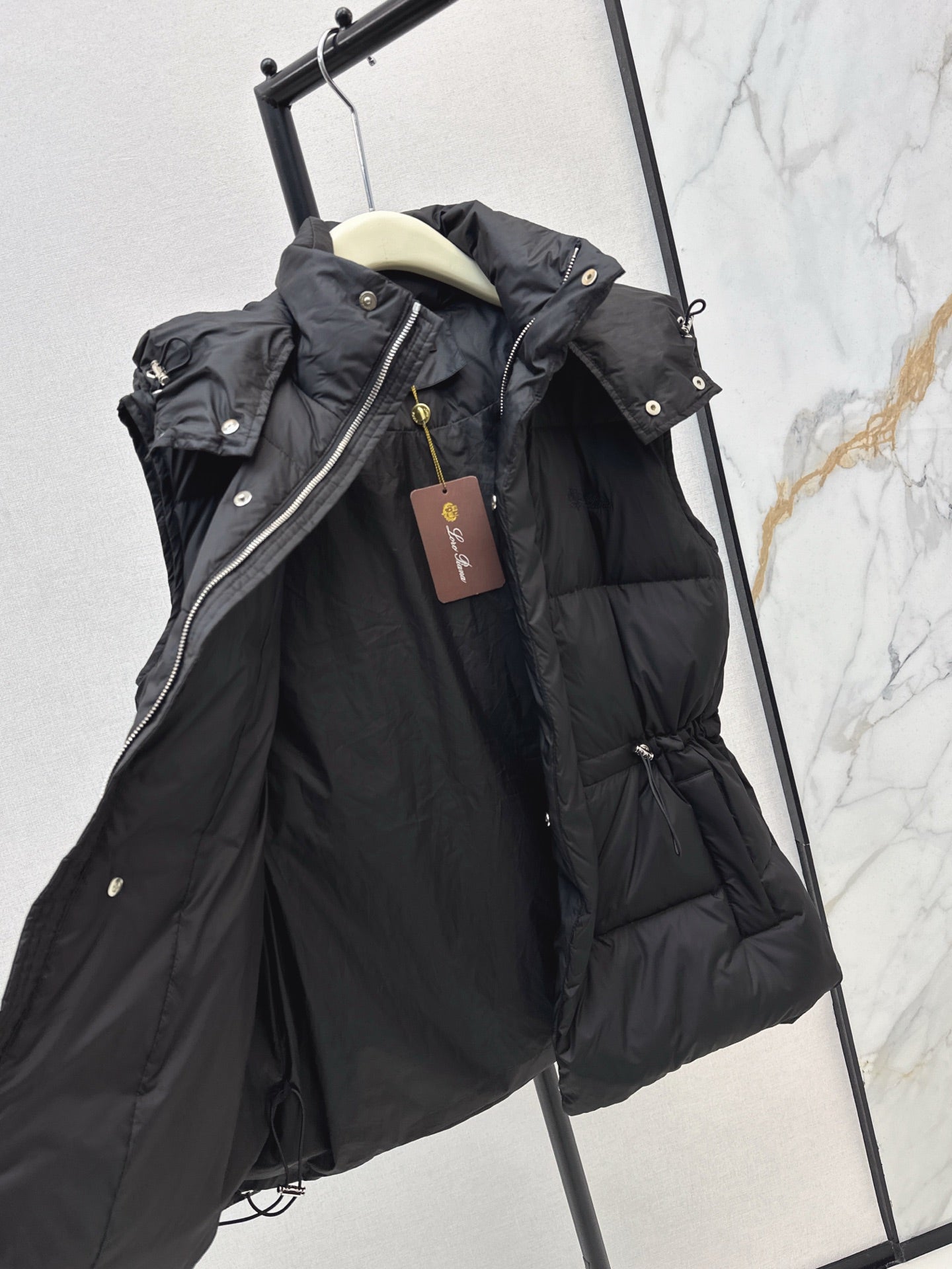 Lor 25 New drawstring waistband down vest jacket(BLACK/BROWN)