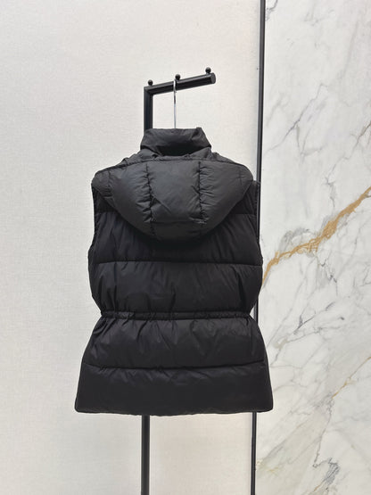 Lor 25 New drawstring waistband down vest jacket(BLACK/BROWN)