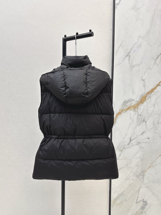 Lor 25 New drawstring waistband down vest jacket(BLACK/BROWN)