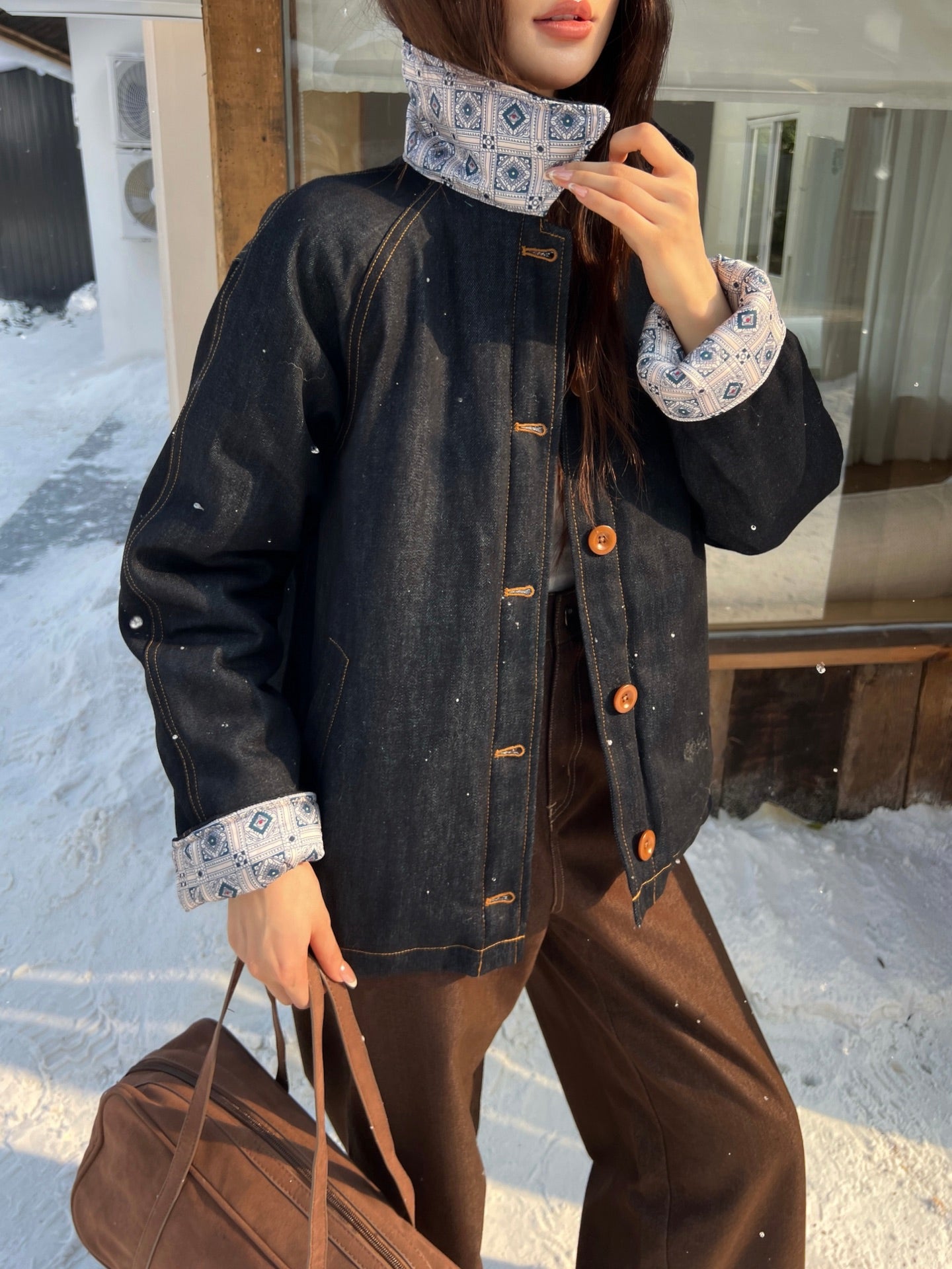 Lor 25 New collar denim cotton jacket