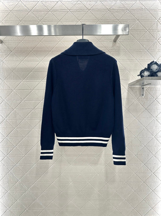 Guc 25 Zipper knitted wool cardigan(NAVY/BEIGI)