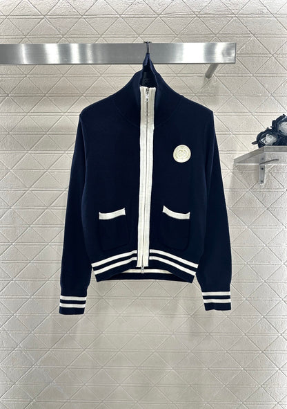 Guc 25 Zipper knitted wool cardigan(NAVY/BEIGI)